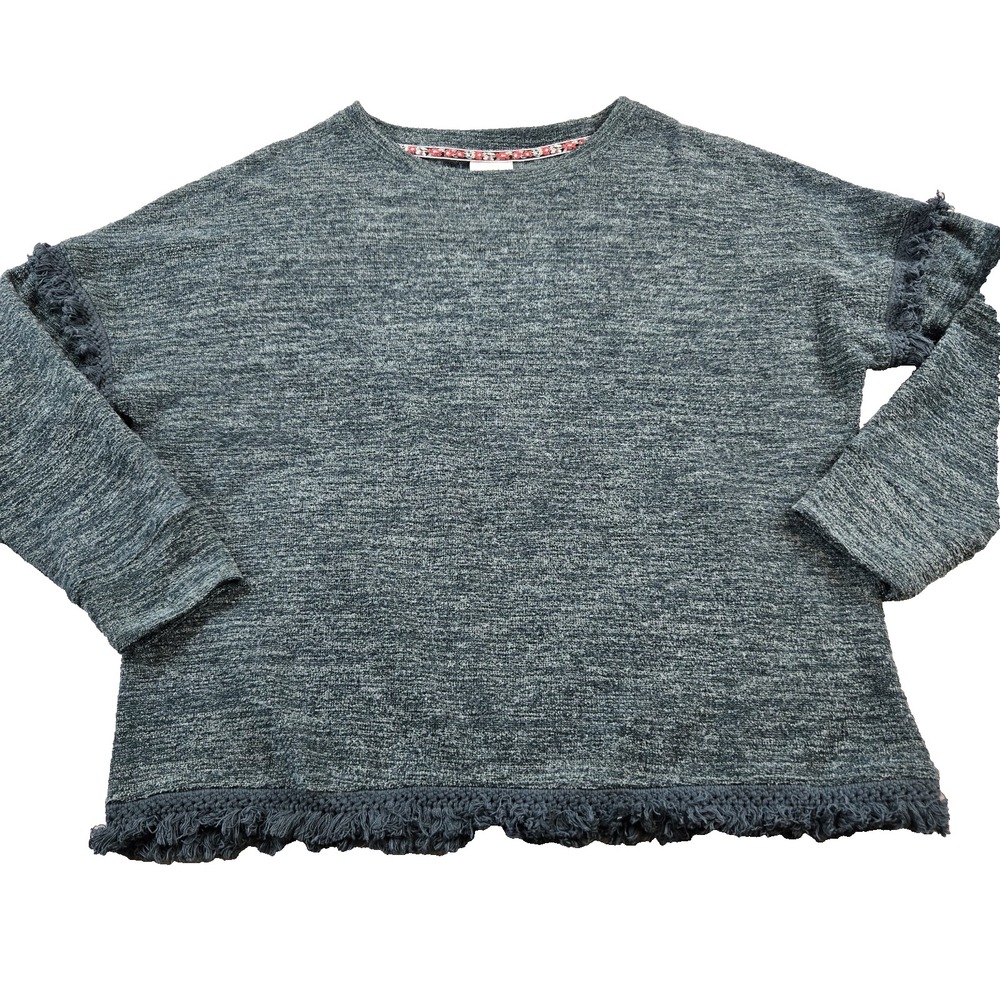Knox Rose Women's Long Sleeve‎ Sweater Fringe Trim Heathered Green  Medium